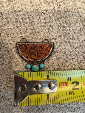 Kasey Jean Leather Design Turquoise and Sterling Silver tooled Leather Pendant